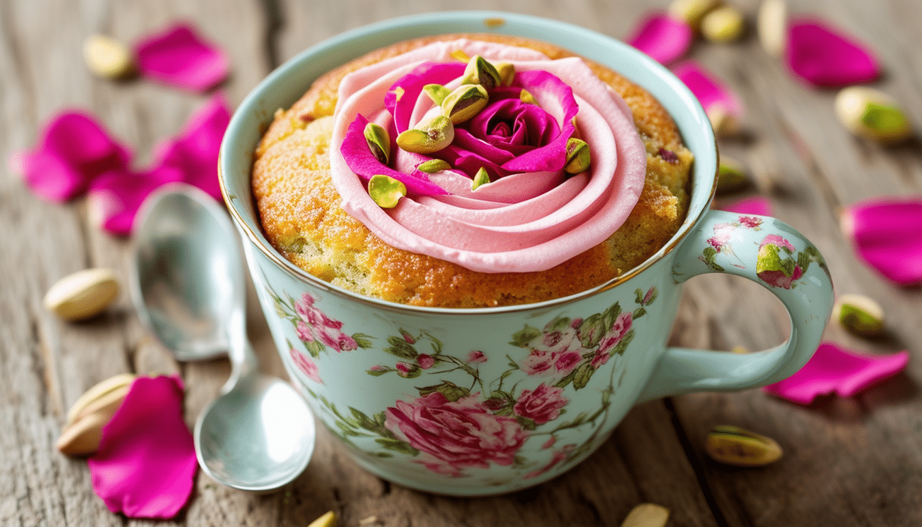 indulge in the delicate flavors of our rose and pistachio mug cake, a quick and easy dessert that combines the aromatic essence of rose with the nutty crunch of pistachios. perfect for a satisfying treat in just minutes!