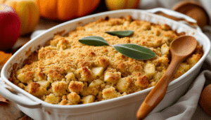 discover a delightful twist on classic stuffing with our sage and apple stuffing. this traditional recipe is enhanced with the natural sweetness of apples, creating a perfect blend of savory and sweet flavors for your holiday feast.