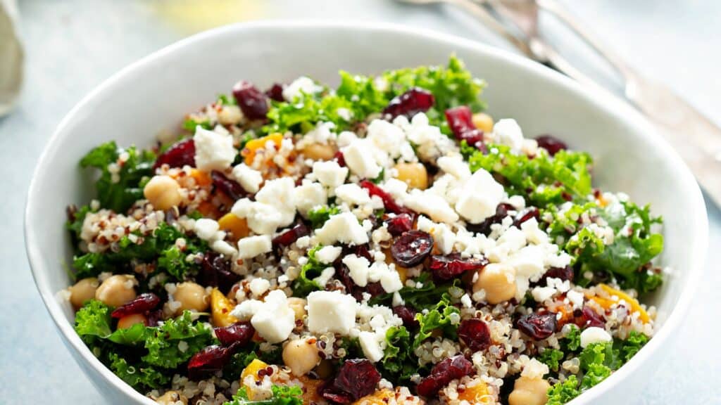 Quinoa salad with kale and feta cheese