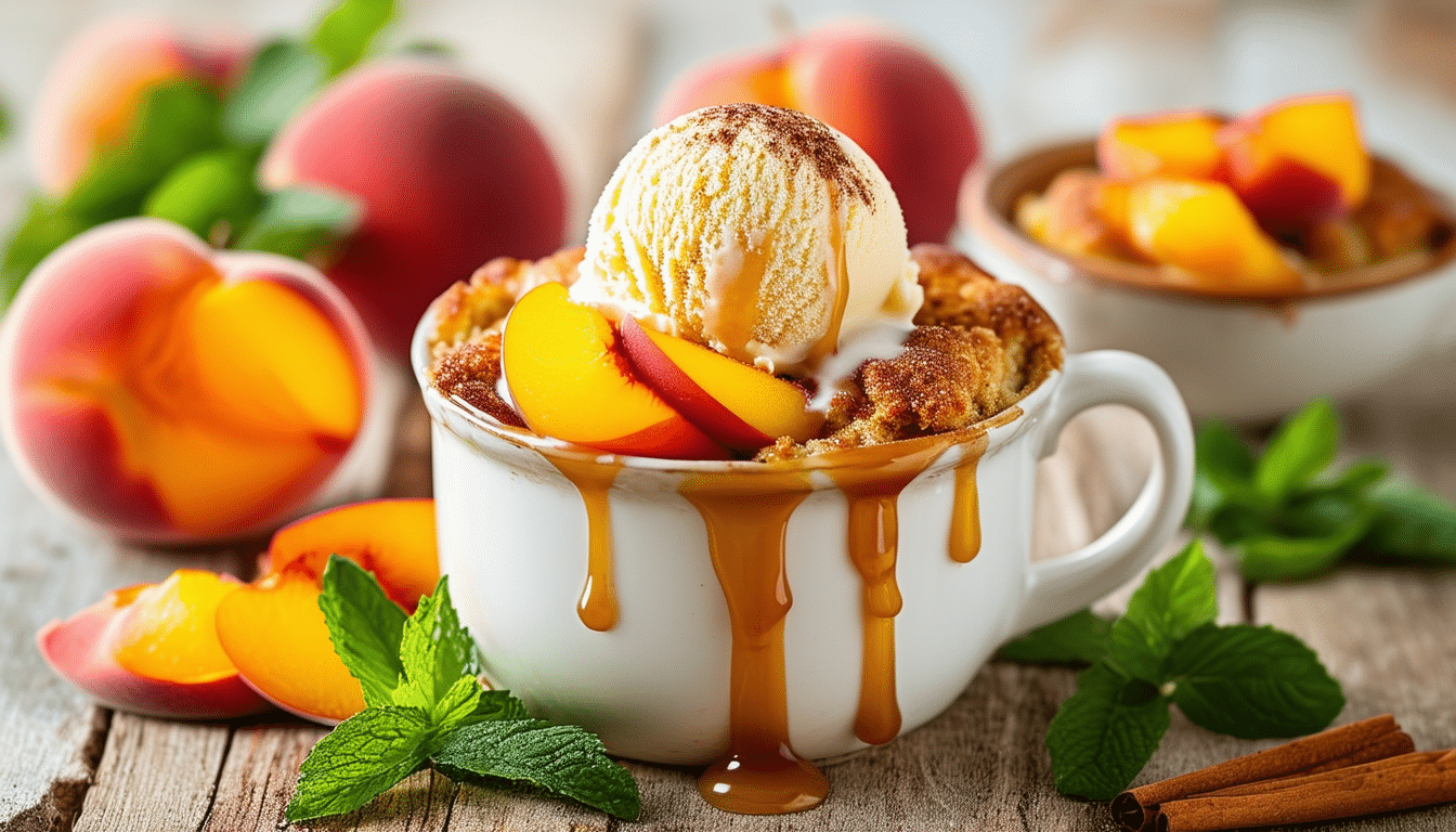 indulge in the taste of summer with our delightful summer peach cobbler mug cake. this quick and easy dessert combines juicy peaches with a buttery crumble, all made in just a mug. perfect for satisfying your sweet craving in minutes!