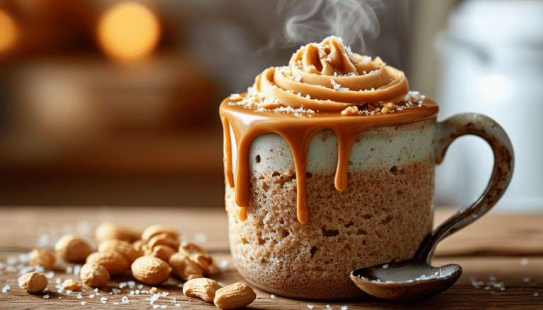 indulge in the perfect combination of flavors with our sweet and salty peanut mug cake. this quick and easy dessert mixes rich peanut butter with a hint of sweetness, all in a convenient mug. ideal for satisfying your cravings in just minutes!