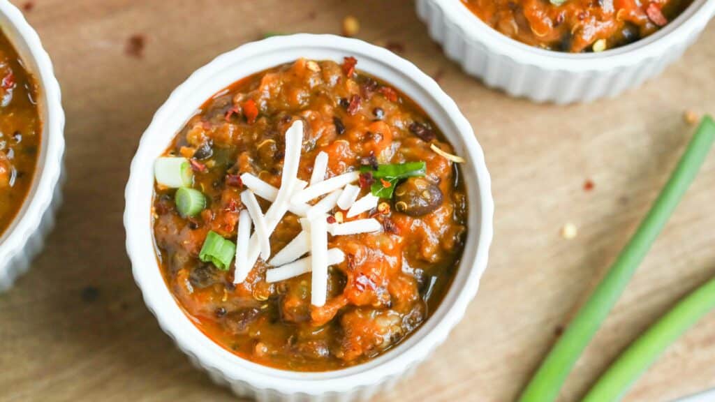 Bowl of chili with toppings