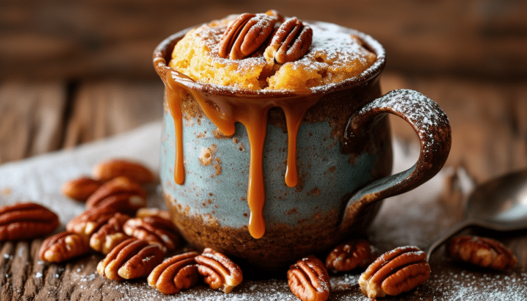 indulge in a deliciously easy toasted pecan mug cake, perfect for a quick dessert fix! combining the rich flavors of toasted pecans and a moist cake texture, this single-serve treat is ready in just minutes. ideal for satisfying your sweet tooth, it's a delightful way to enjoy a homemade dessert without any fuss.