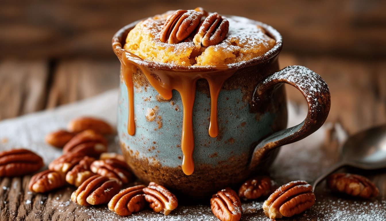 indulge in a deliciously easy toasted pecan mug cake, perfect for a quick dessert fix! combining the rich flavors of toasted pecans and a moist cake texture, this single-serve treat is ready in just minutes. ideal for satisfying your sweet tooth, it's a delightful way to enjoy a homemade dessert without any fuss.
