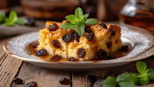 indulge in our vanilla and raisin bread pudding, a warm and comforting dessert that perfectly combines rich vanilla flavors with sweet raisins. topped with a decadent whiskey sauce, it's a delightful treat that will satisfy your sweet cravings.