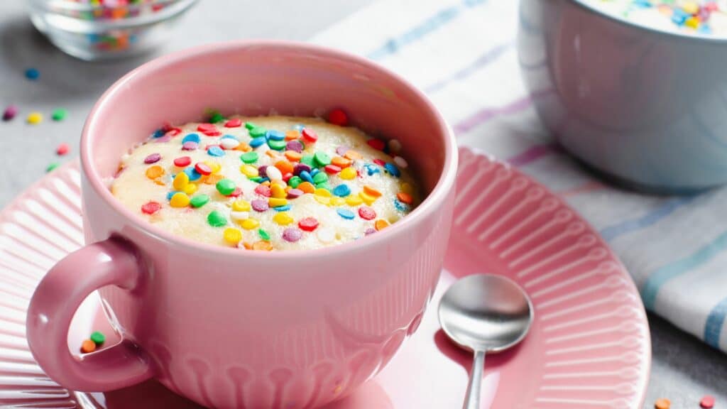 Mug cake with colorful sprinkles
