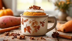 indulge in a comforting wholesome sweet potato mug cake, perfectly spiced and ready in minutes. this delightful treat combines the natural sweetness of sweet potatoes with the warmth of cinnamon, making it a nutritious and quick dessert option. enjoy a guilt-free moment of sweetness that satisfies your cravings!