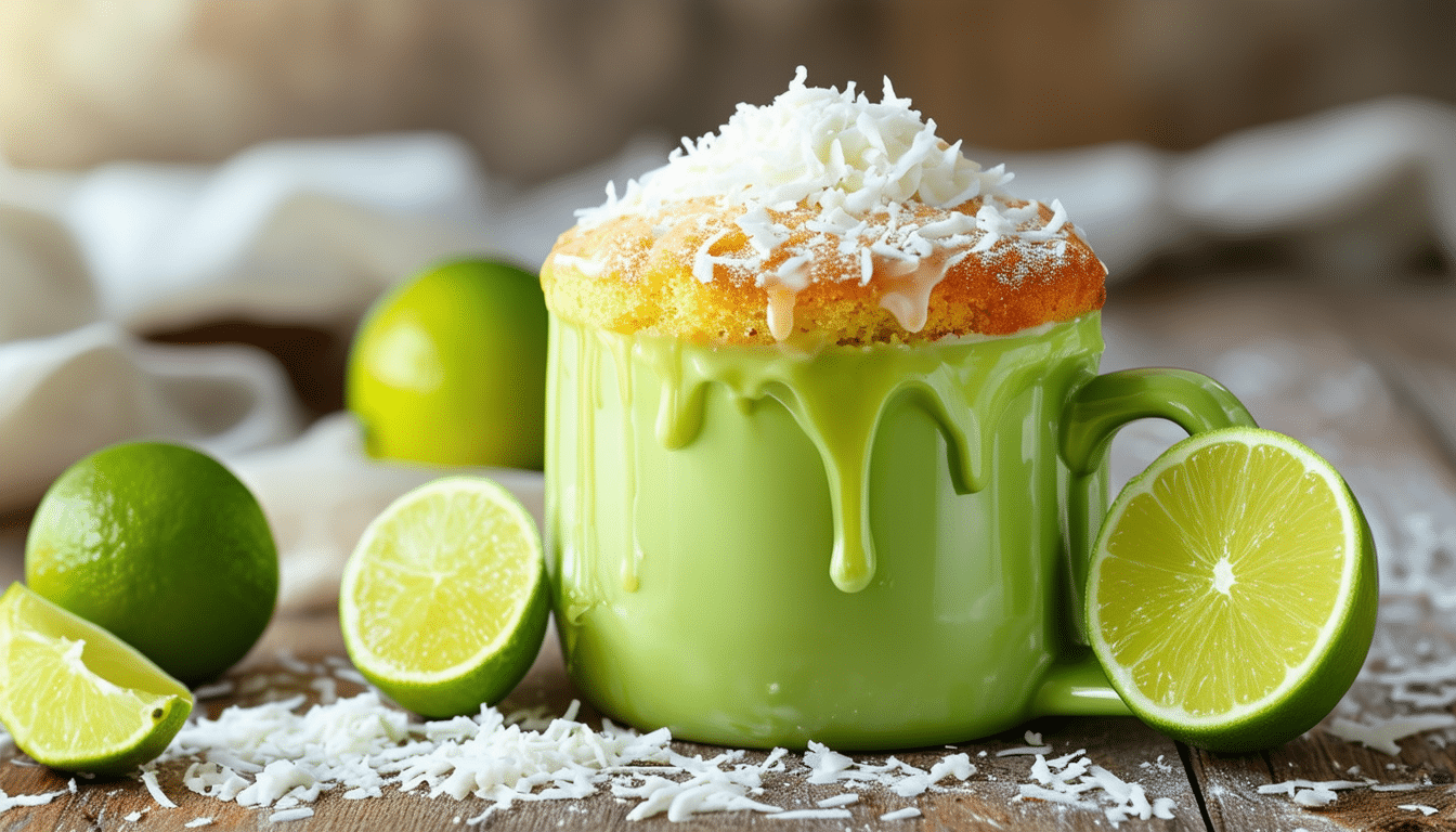 indulge in a delightful zesty lime coconut mug cake that's quick and easy to make! this moist and flavorful dessert combines the refreshing taste of lime with rich coconut for a perfect single-serving treat. ideal for satisfying your sweet tooth in just minutes!