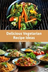 A variety of vibrant vegetarian dishes including grilled vegetables and pasta salads displayed on a table.