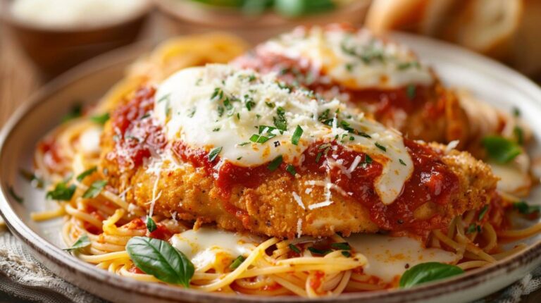 Easy Recipe for baked chicken parmesan with marinara and mozzarella