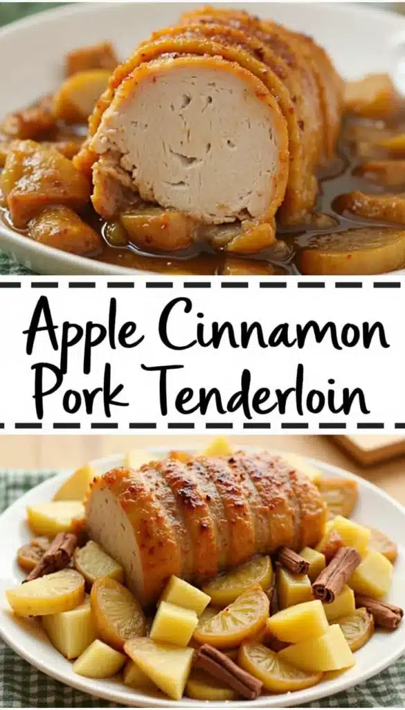 Apple cinnamon pork tenderloin with apples and cinnamon sticks