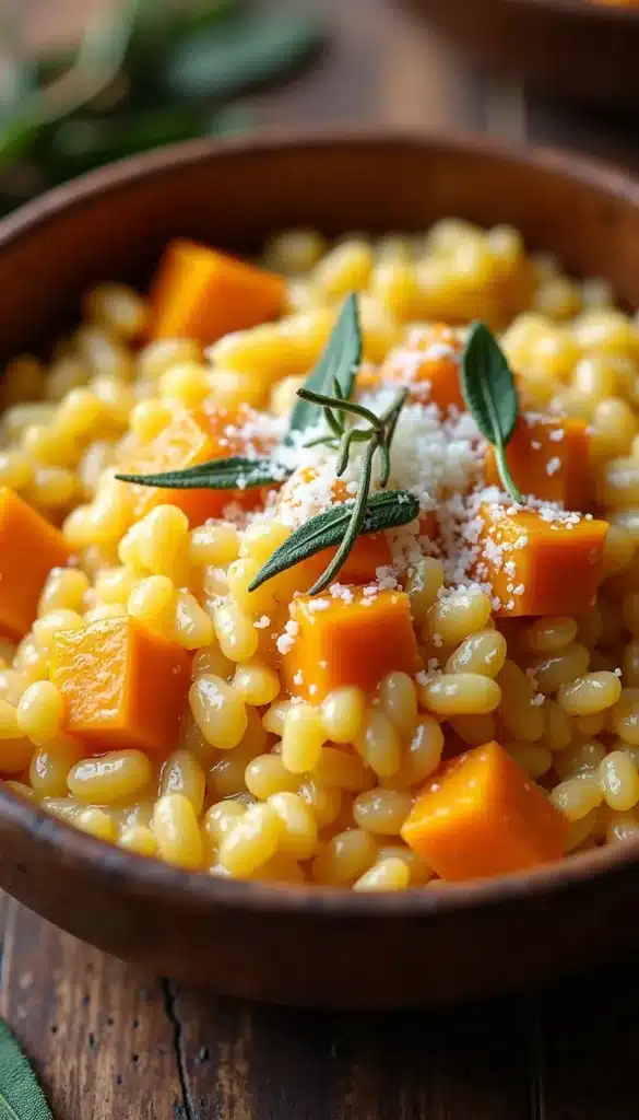 Butternut squash risotto topped with parmesan and herbs