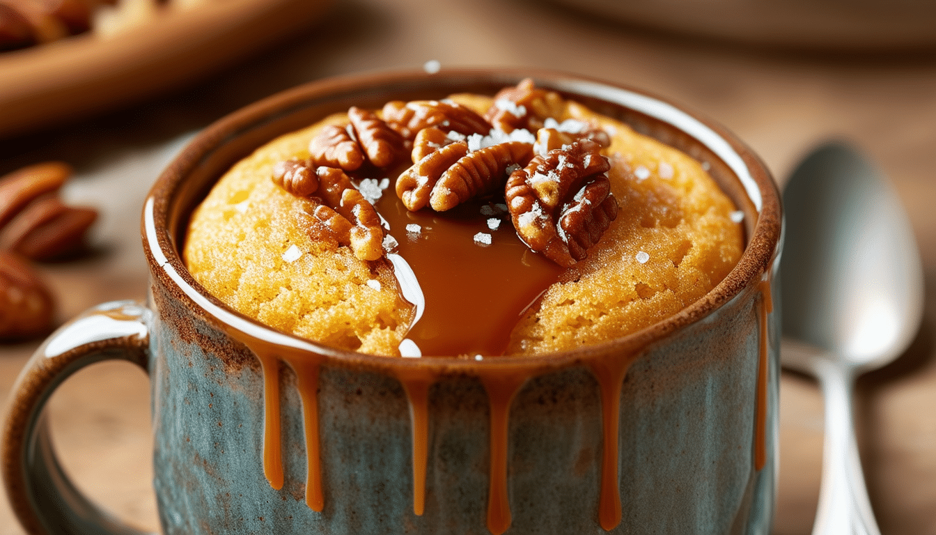 indulge in a decadent caramel drizzle mug cake that's quick and easy to make! this delightful dessert combines rich caramel flavor with a fluffy cake, all prepared in minutes. perfect for satisfying your sweet tooth on a whim!