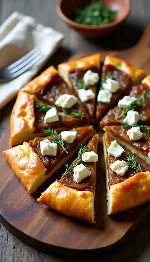 Delicious caramelized onion tart with goat cheese.