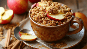 indulge in the warm, comforting flavors of our cinnamon apple crisp mug cake! this easy and quick dessert combines juicy apples, fragrant cinnamon, and a crunchy topping, all baked to perfection in just minutes. perfect for satisfying your sweet cravings any time of day!