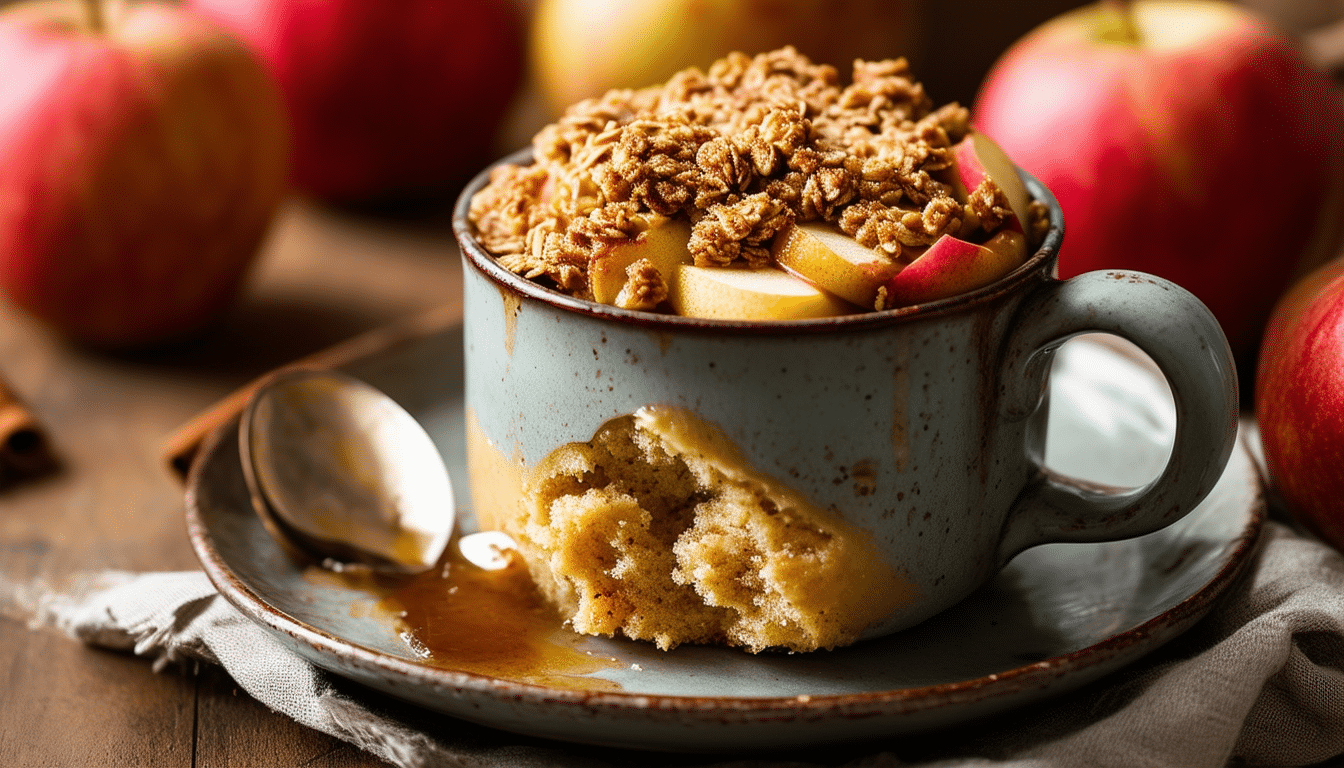 indulge in the warm, delightful flavors of our cinnamon apple crisp mug cake! this easy, single-serving dessert combines tender apples, cinnamon, and a crunchy topping, all made in just minutes. perfect for a quick sweet treat anytime!