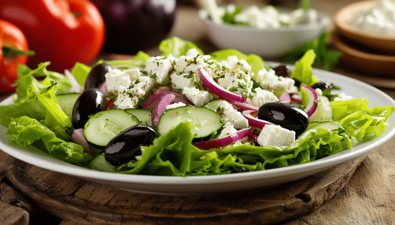 discover how to make a delicious classic greek salad with romaine lettuce, olives, feta cheese, red onion, cucumber, and a flavorful greek dressing. this easy recipe is perfect for a refreshing side dish or a light meal that captures the essence of mediterranean cuisine.