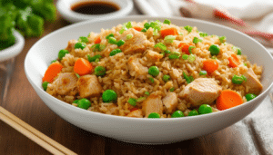 discover a simple and delicious recipe for chicken fried rice with peas and carrots. perfect for a quick weeknight dinner, this easy dish combines tender chicken, vibrant veggies, and fluffy rice, all tossed together in a savory sauce. ideal for using up leftovers and satisfying the whole family!