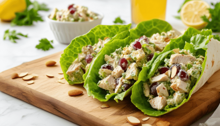 discover a simple and delicious recipe for chicken salad lettuce wraps featuring juicy grapes and crunchy almonds. perfect for a healthy lunch or light dinner, these wraps are refreshing, flavorful, and easy to make!