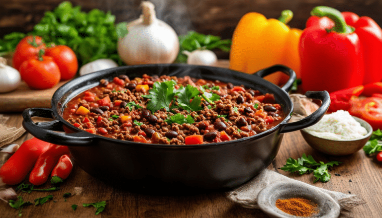 discover a quick and easy one-pot chili recipe featuring ground beef, kidney beans, fresh tomatoes, and aromatic spices. perfect for a hearty meal any night of the week!