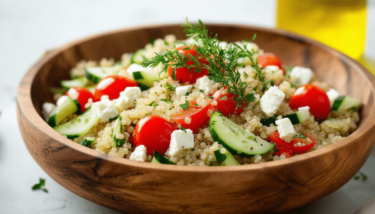 discover a simple and delicious quinoa salad recipe featuring fresh cucumbers, juicy tomatoes, creamy feta cheese, and a zesty lemon vinaigrette. perfect for a healthy lunch or a refreshing side dish!