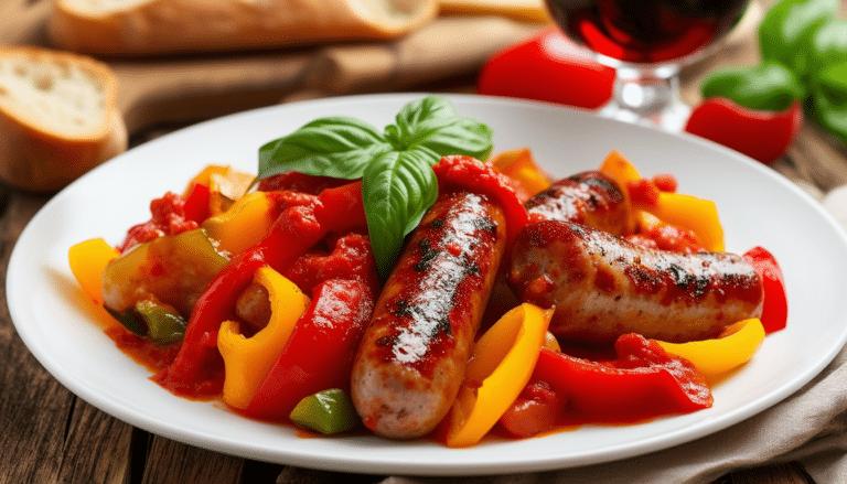 discover a simple and delicious recipe for sausage and peppers cooked in a rich marinara sauce. perfect for a quick weeknight dinner, this dish combines savory flavors that will delight your taste buds. enjoy a hearty meal in just under 30 minutes!