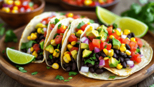 discover a simple and delicious recipe for vegetarian tacos featuring black beans, sweet corn, creamy avocado, and zesty salsa. perfect for a quick weeknight dinner or a casual gathering, these tacos are packed with flavor and healthy ingredients.