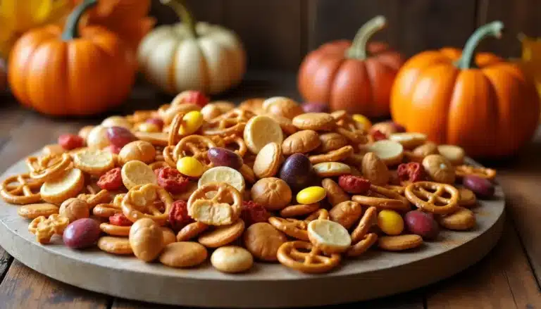 Halloween snack mix with pumpkins