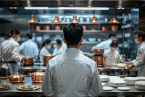 Chefs working in a busy kitchen