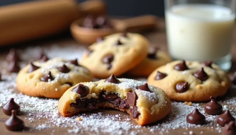 Chocolate chip cookies with milk.