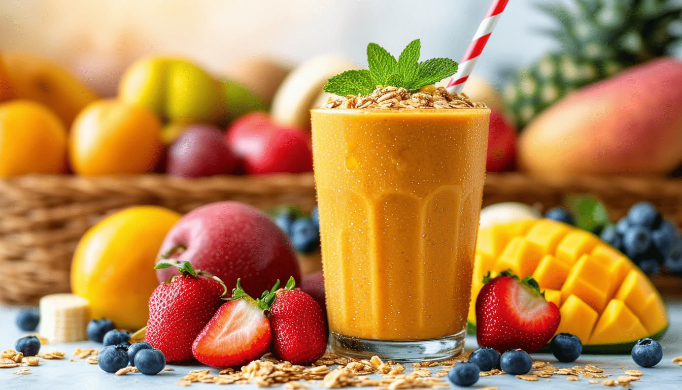 treat yourself to a refreshing seasonal fruit smoothie delight, bursting with vibrant flavors and packed with nutritious fruits. perfect for a healthy snack or a refreshing drink any time of the day.