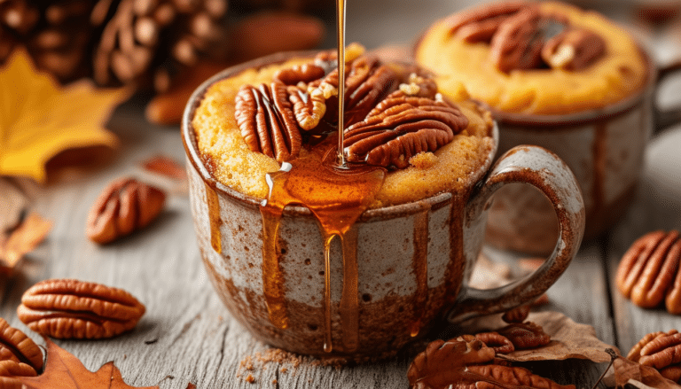 indulge in the sweet and nutty flavors of our maple and pecan delight mug cake. a quick and delicious dessert perfect for satisfying your cravings in minutes. enjoy the rich maple syrup and crunchy pecans in this easy microwave treat!