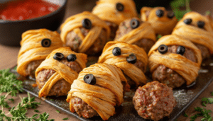 discover a fun and spooky twist on classic meatballs with our mummy meatballs recipe! these tasty meatballs are wrapped in flaky crescent rolls, perfect for halloween parties or family dinners. easy to make and delicious to eat, they're sure to be a hit with kids and adults alike!