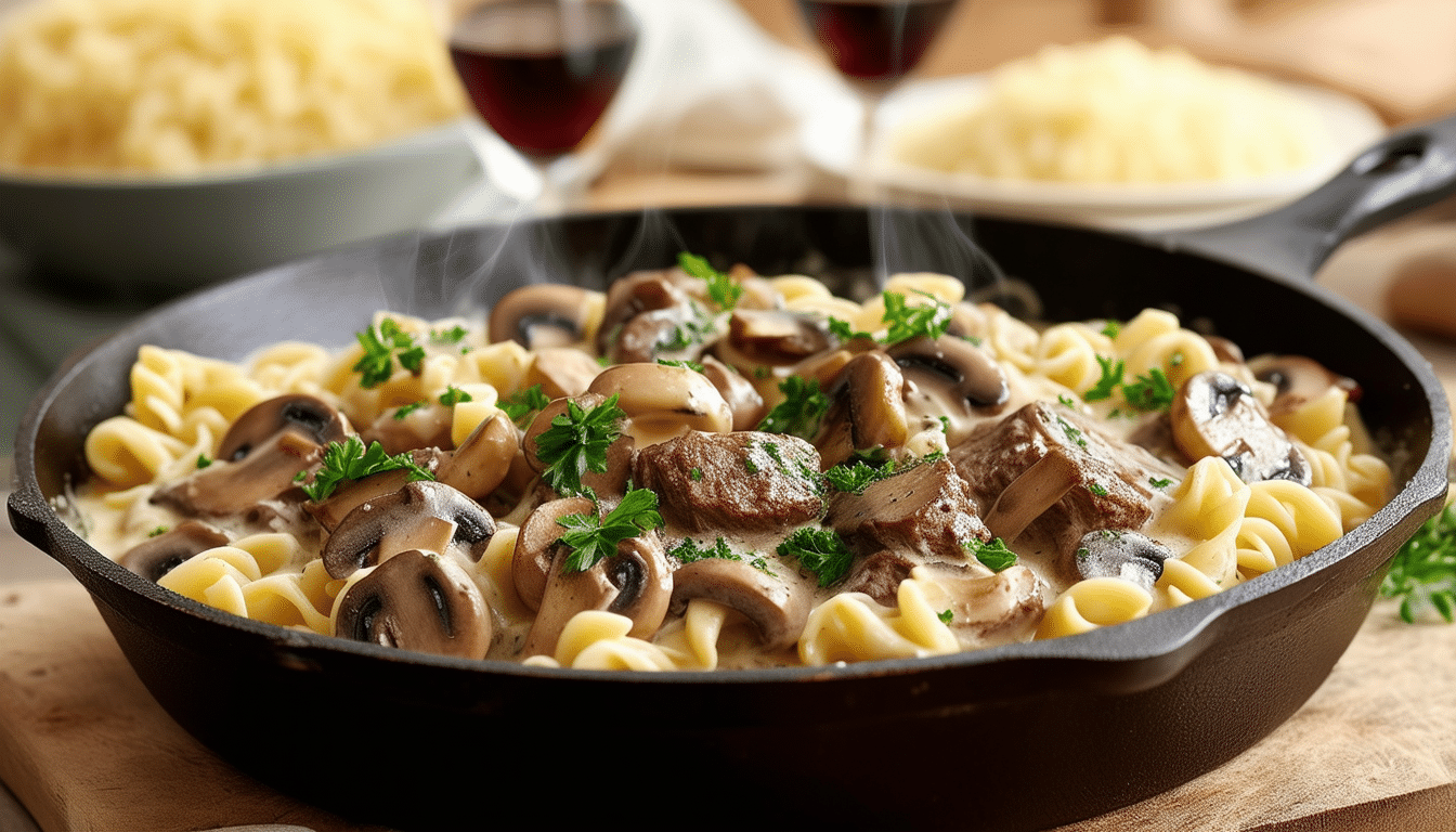 discover the ultimate comfort food with our one-pot beef and mushroom stroganoff. this creamy, savory dish combines tender beef and earthy mushrooms for a deliciously rich meal, all made in just one pot for easy cleanup. perfect for a cozy dinner!