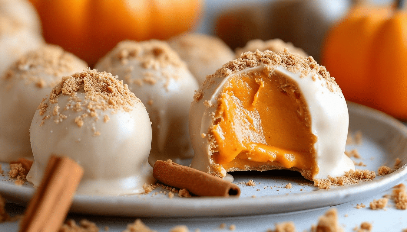 indulge in the delightful taste of autumn with these pumpkin cheesecake truffles. each bite features the creamy richness of pumpkin cheesecake, perfectly balanced with a hint of spice. easy to make and perfect for sharing, these truffles are a must-try treat for the season!