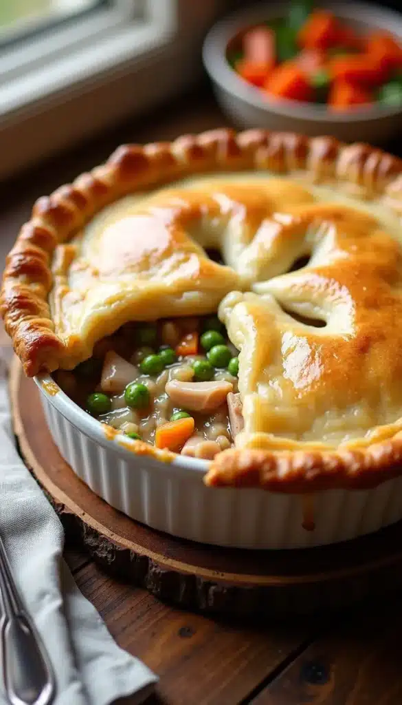 Freshly baked chicken pot pie