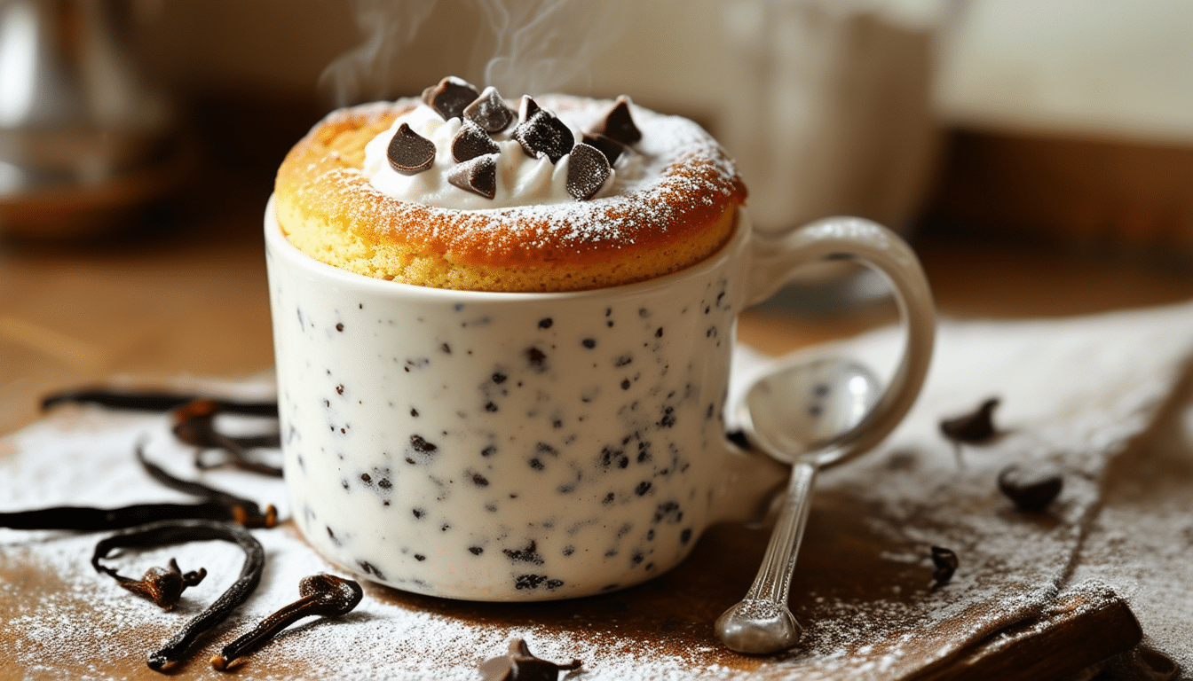 indulge in the rich, creamy flavors of our velvety vanilla bean mug cake. this quick and easy recipe delivers a warm, delicious dessert in minutes, perfect for satisfying your sweet tooth anytime. treat yourself to a delightful single-serving cake that's bursting with the essence of real vanilla bean!