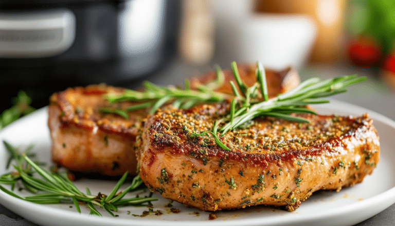 discover a quick and delicious air fryer recipe for flavorful herb-crusted pork chops that will elevate your dinner game. perfectly cooked and seasoned, these juicy chops are easy to make and packed with taste!