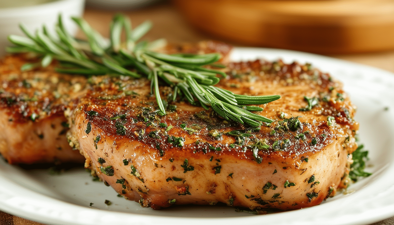 discover the ultimate air fryer recipe for flavorful herb-crusted pork chops that are easy to prepare. succulent and seasoned to perfection, these chops make for a delicious meal in no time. perfect for busy weeknights or special occasions!