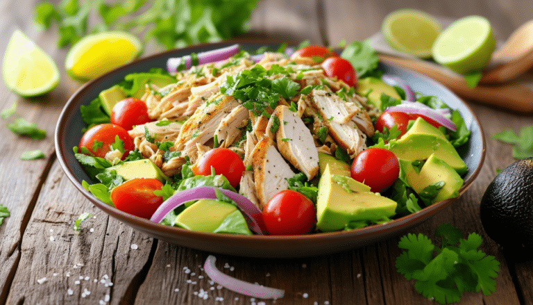 discover a quick and delicious avocado chicken salad recipe featuring fresh cilantro and zesty lime. this easy meal is perfect for lunches or light dinners, combining nutritious ingredients for a refreshing and satisfying dish.
