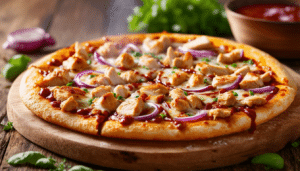 discover a simple and delicious recipe for bbq chicken pizza topped with savory sauce, tender chicken, zesty red onion, and gooey mozzarella. perfect for a weeknight dinner or a weekend gathering!