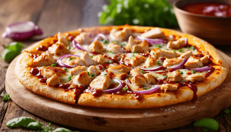 discover a simple and delicious recipe for bbq chicken pizza topped with savory sauce, tender chicken, zesty red onion, and gooey mozzarella. perfect for a weeknight dinner or a weekend gathering!