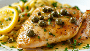 discover an easy and delicious recipe for chicken piccata featuring tender chicken breasts, tangy capers, and zesty lemon. perfect for a quick weeknight dinner, this vibrant dish bursts with flavor and can be made in under 30 minutes!