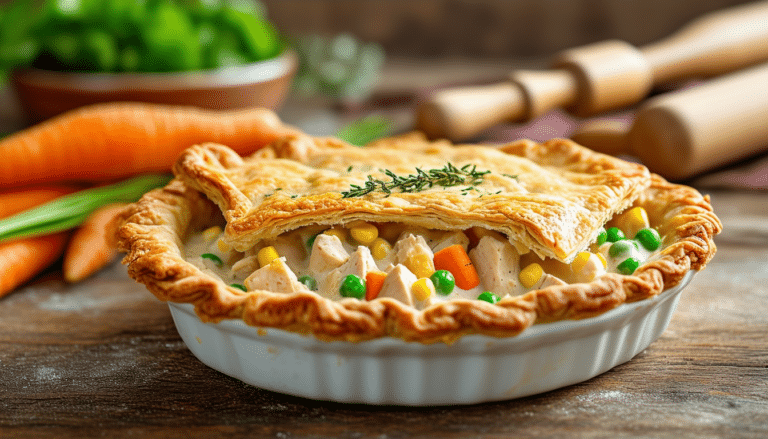discover a simple and delicious chicken pot pie recipe packed with fresh veggies and a creamy sauce, all topped with a flaky crust. perfect for a hearty family meal!