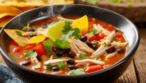 discover a delicious and easy recipe for chicken tortilla soup, featuring a perfect blend of spicy flavors with tender chicken, fresh tomatoes, hearty beans, and crispy tortilla strips. ideal for a comforting meal any time of the year!