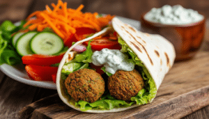 discover a simple and delicious recipe for falafel wraps, featuring creamy tzatziki sauce and a medley of fresh vegetables. perfect for a quick lunch or a tasty dinner, this vibrant dish is sure to please everyone!