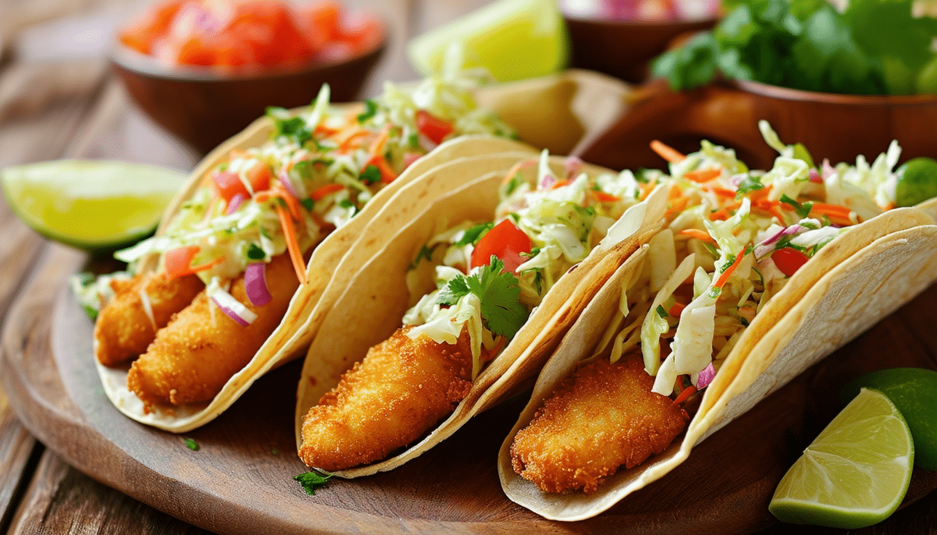 discover a simple and delicious recipe for fish tacos topped with fresh slaw, zesty salsa, and a squeeze of lime. perfect for a quick weeknight dinner or a fun gathering with friends!