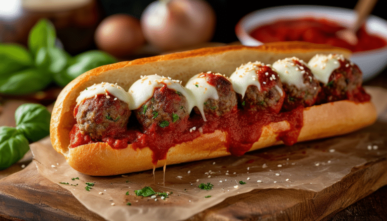 discover a simple and delicious recipe for a meatball sub topped with savory marinara sauce and gooey melted mozzarella. perfect for a satisfying lunch or dinner!