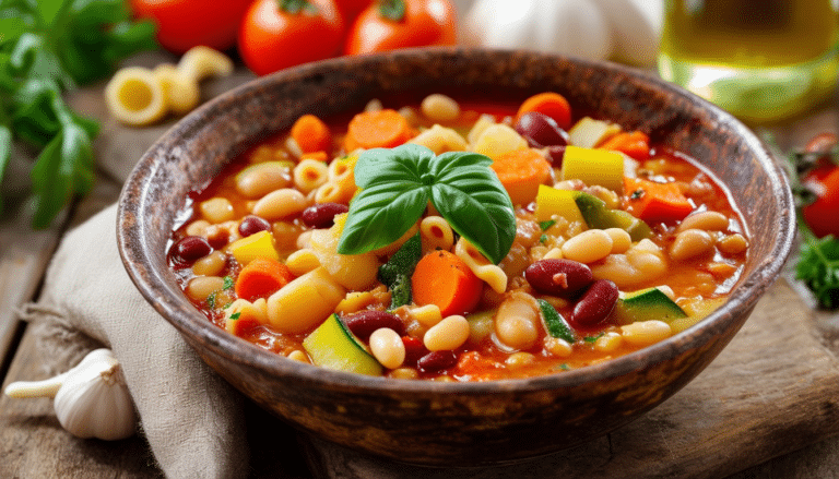discover a simple and delicious recipe for minestrone soup, packed with fresh vegetables, hearty beans, and pasta immersed in a rich tomato broth. perfect for a comforting meal any time of the year!