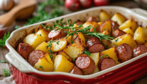 discover a simple and delicious recipe for sausage and potato bake, infused with fresh herbs. perfect for a cozy dinner, this hearty dish combines savory sausages and tender potatoes, all baked to perfection. ideal for busy weeknights!